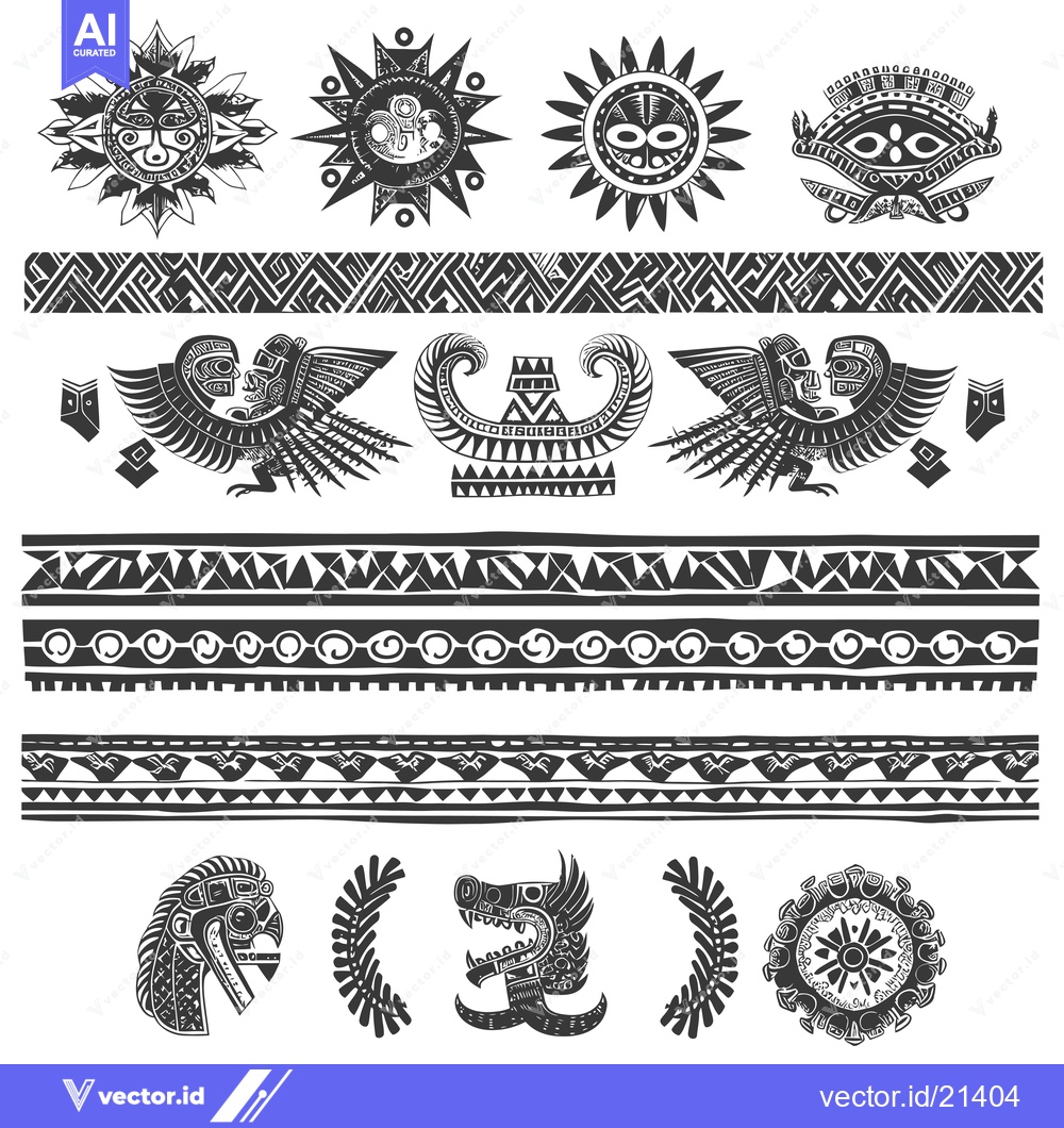 Premium Vector of Aztec Tribal Symbols and Patterns Set
