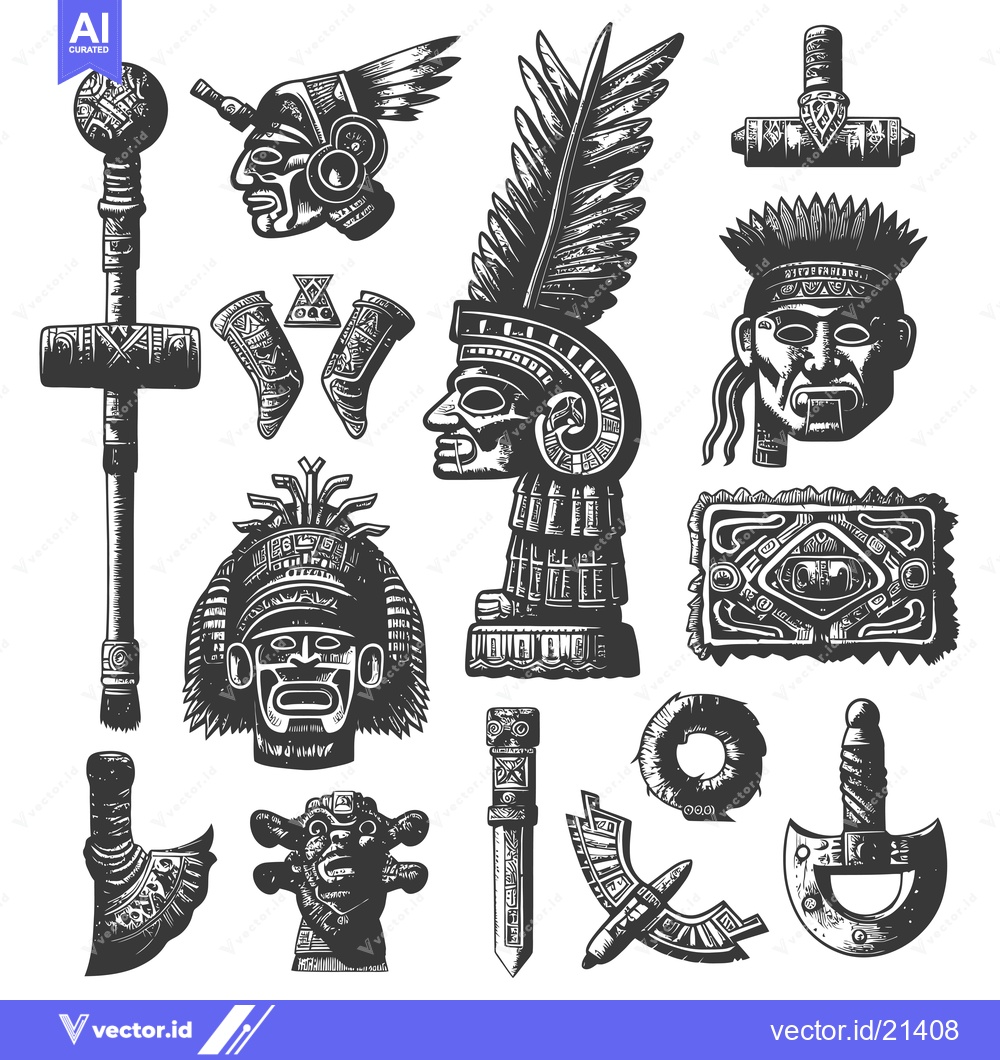 Premium Vector dari Aztec Warrior Artifacts and Headwear Collection