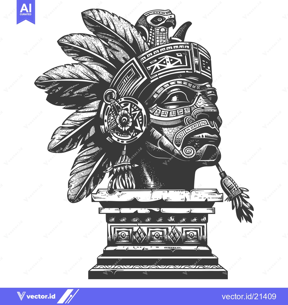 Premium Vector dari Aztec Warrior Bust with Eagle and Feathers