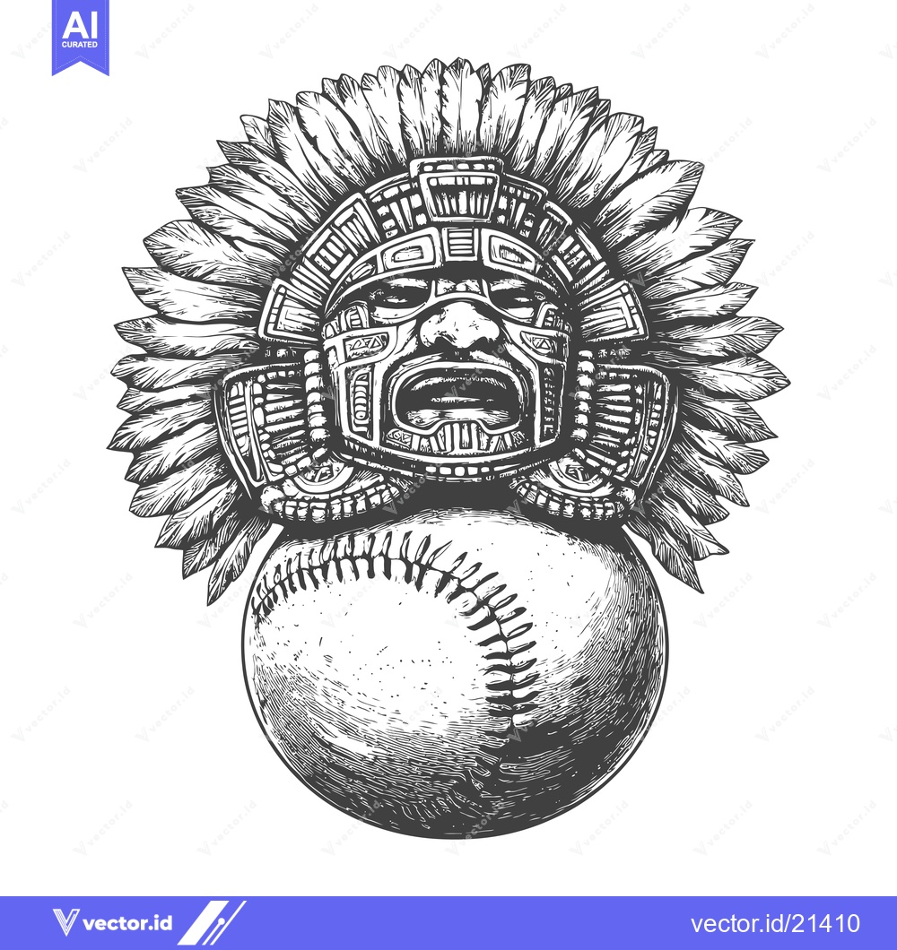 Premium Vector of Aztec Warrior Headdress and Baseball