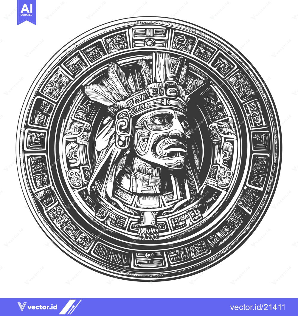 Premium Vector dari Aztec Warrior Head in Circular Glyph Design