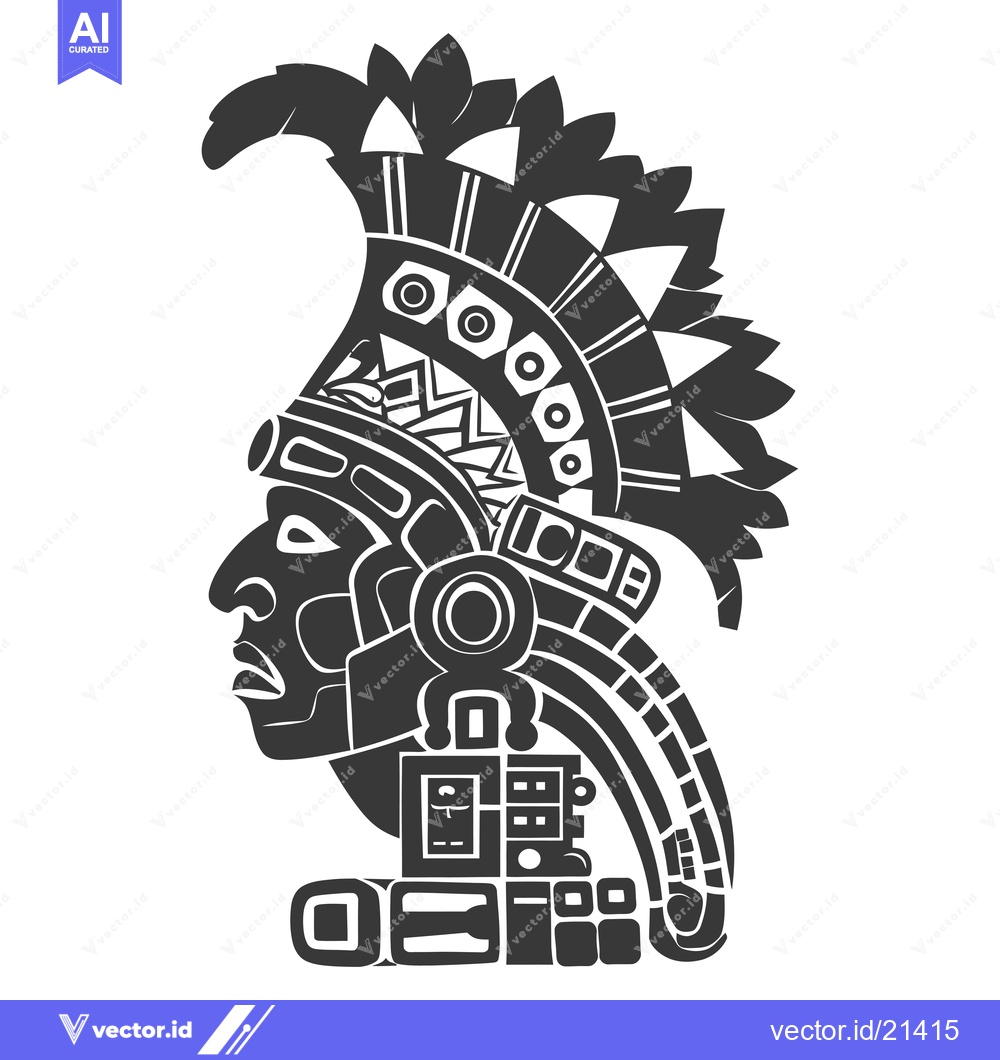 Premium Vector dari Aztec Warrior Head with Intricate Headdress