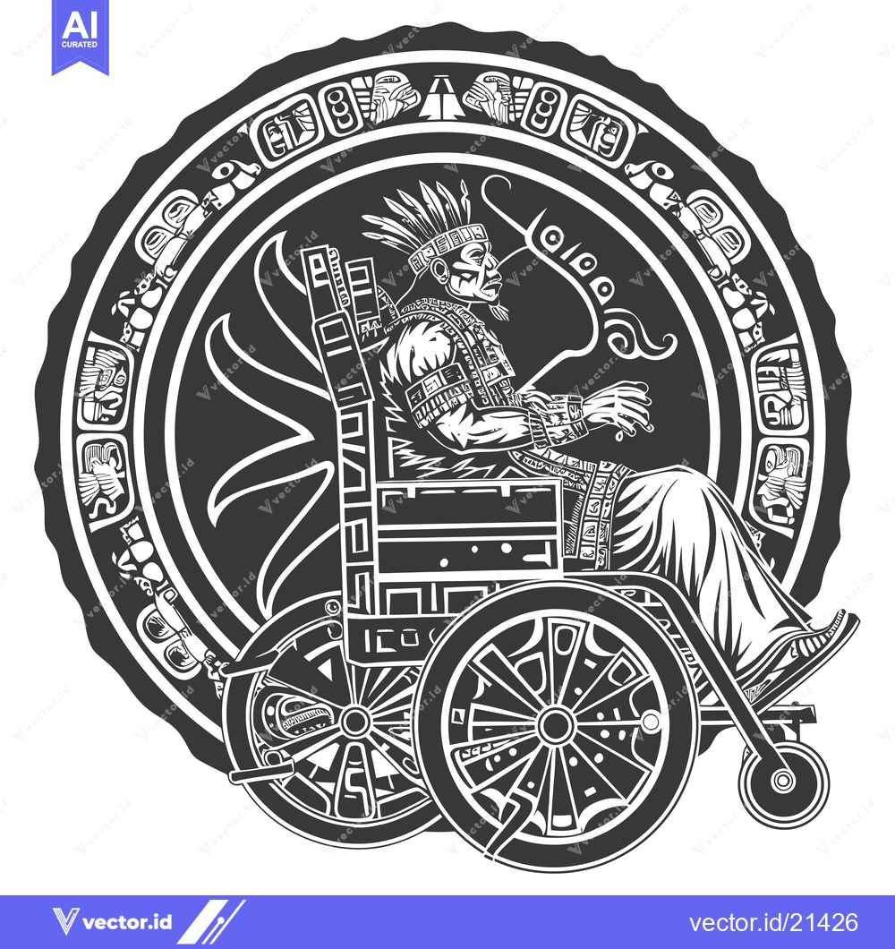 Premium Vector dari Aztec Warrior in a Wheelchair with Tribal Designs