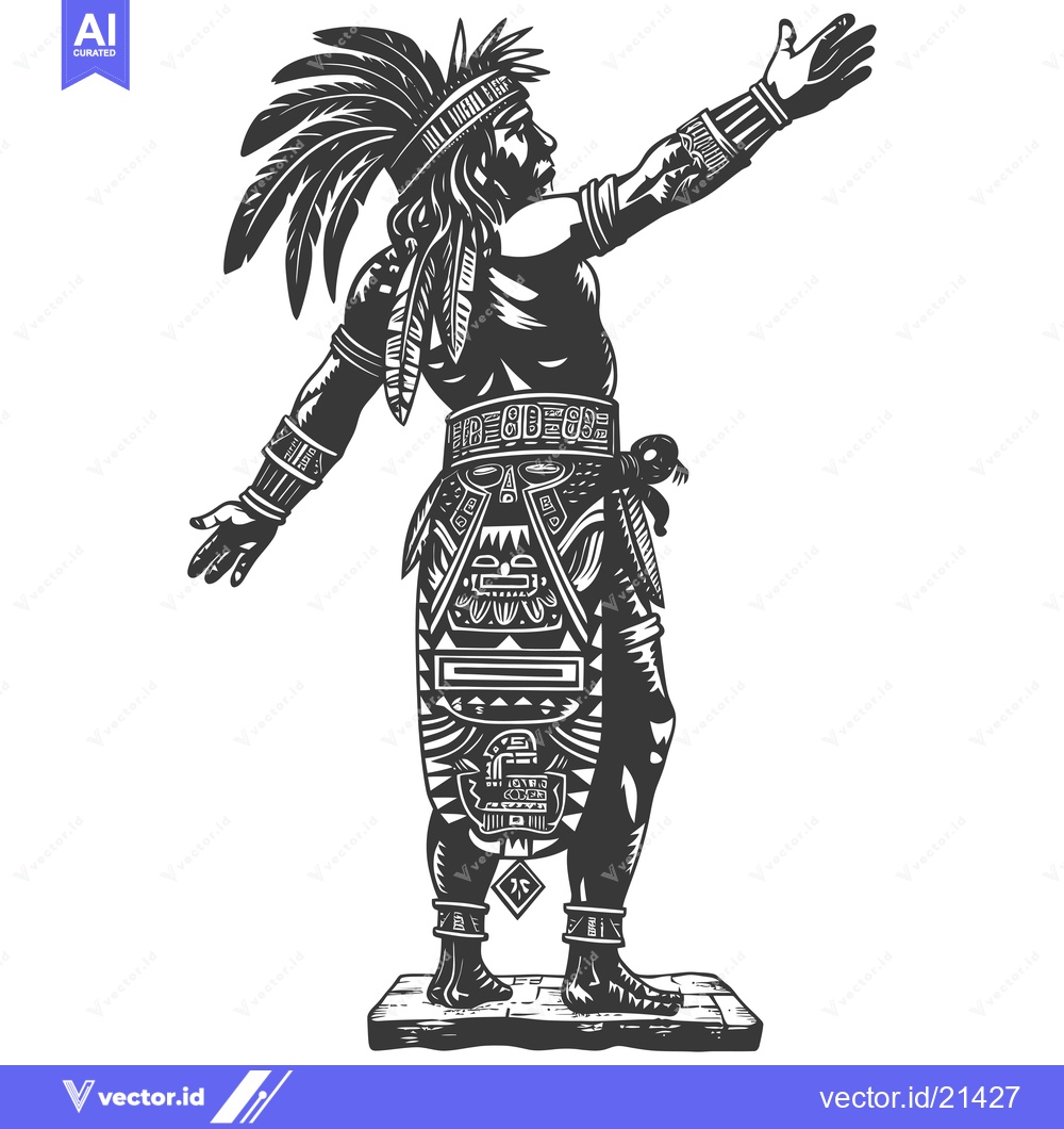 Premium Vector dari Aztec Warrior in Traditional Attire with Feathers and Jewelry