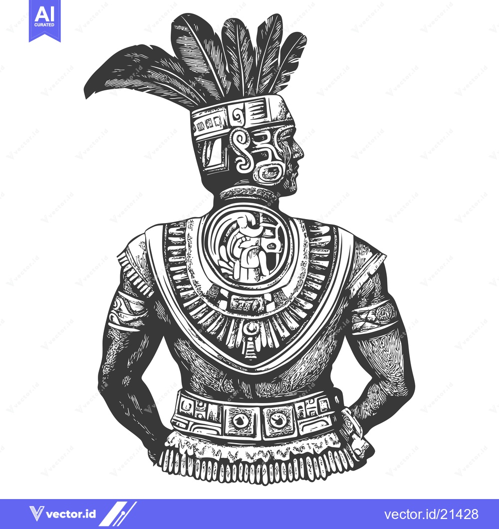Premium Vector dari Aztec Warrior in Traditional Headdress and Armor