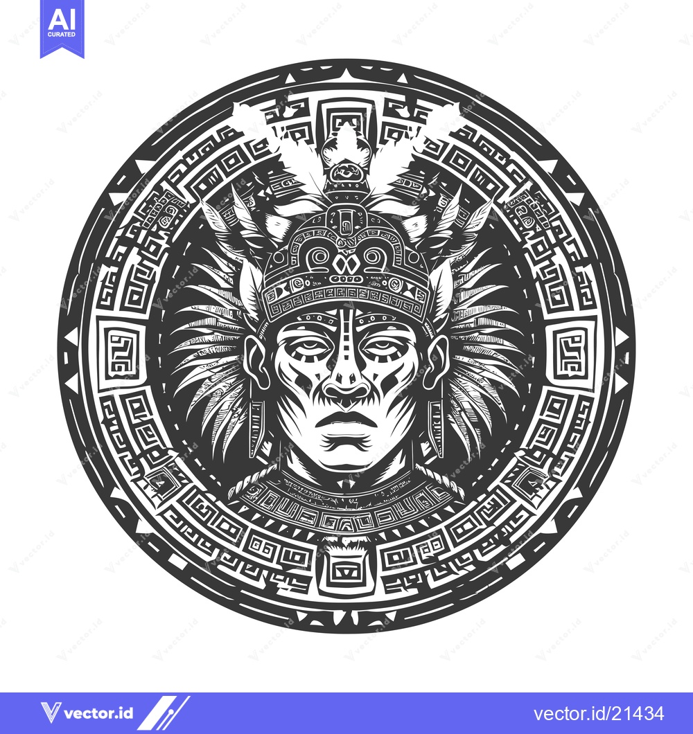 Premium Vector dari Aztec Warrior Portrait with Ornamental Frame