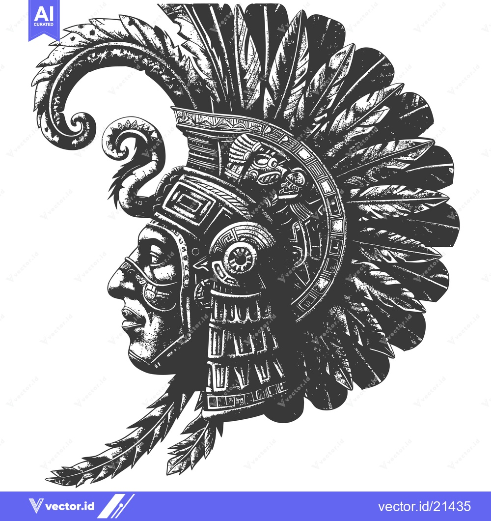 Premium Vector of Aztec Warrior Profile with Elaborate Headdress