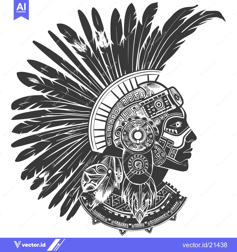 Premium Vector dari Aztec Warrior Profile with Feather Headdress