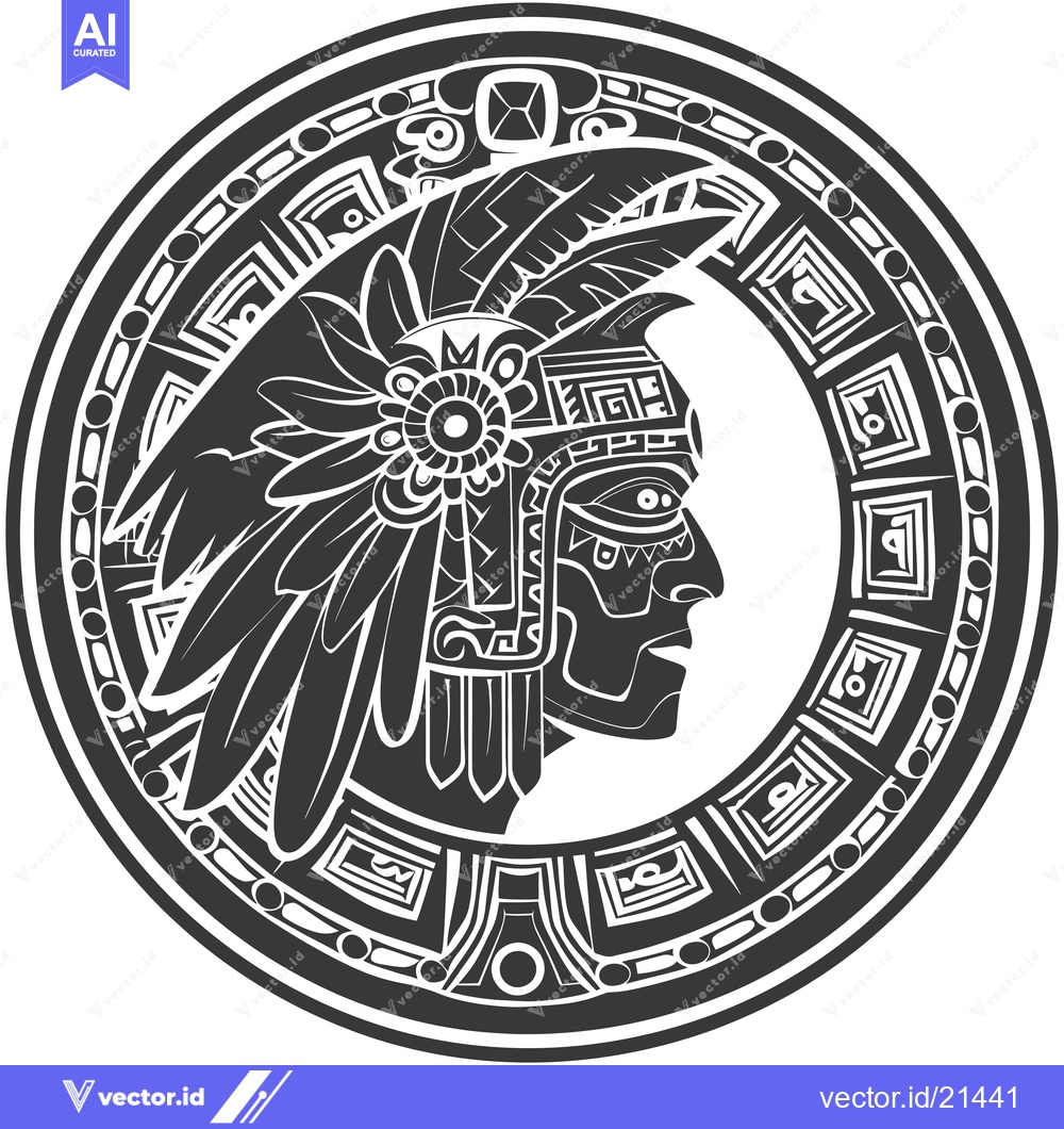 Premium Vector of Aztec Warrior Profile Within Ornate Circular Design