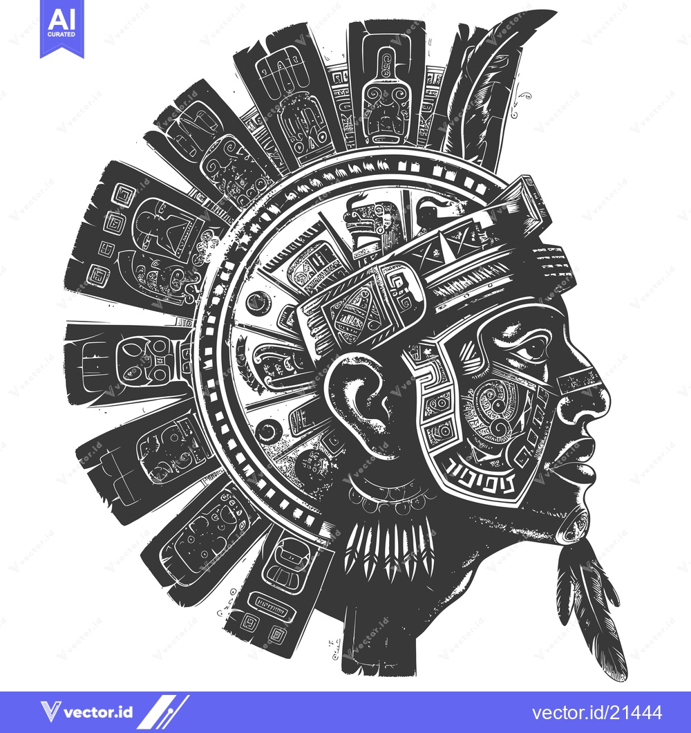 Premium Vector of Aztec Warrior Profile with Ornate Headdress