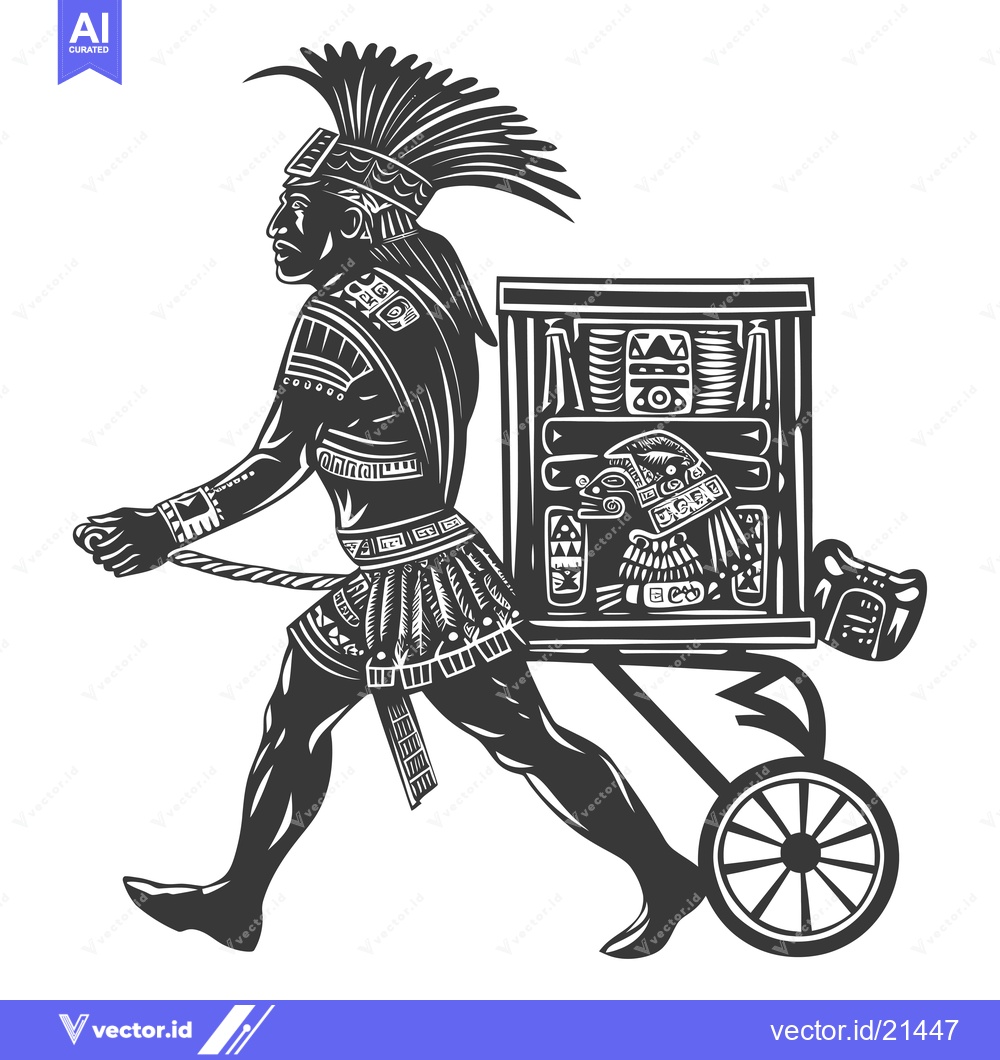 Premium Vector dari Aztec Warrior Pulling a Cart with Ornate Designs