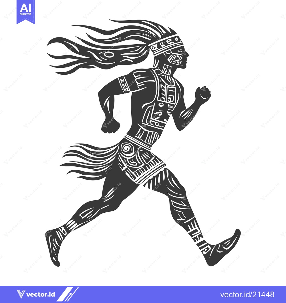 Premium Vector dari Aztec Warrior Running with Flamboyant Hair