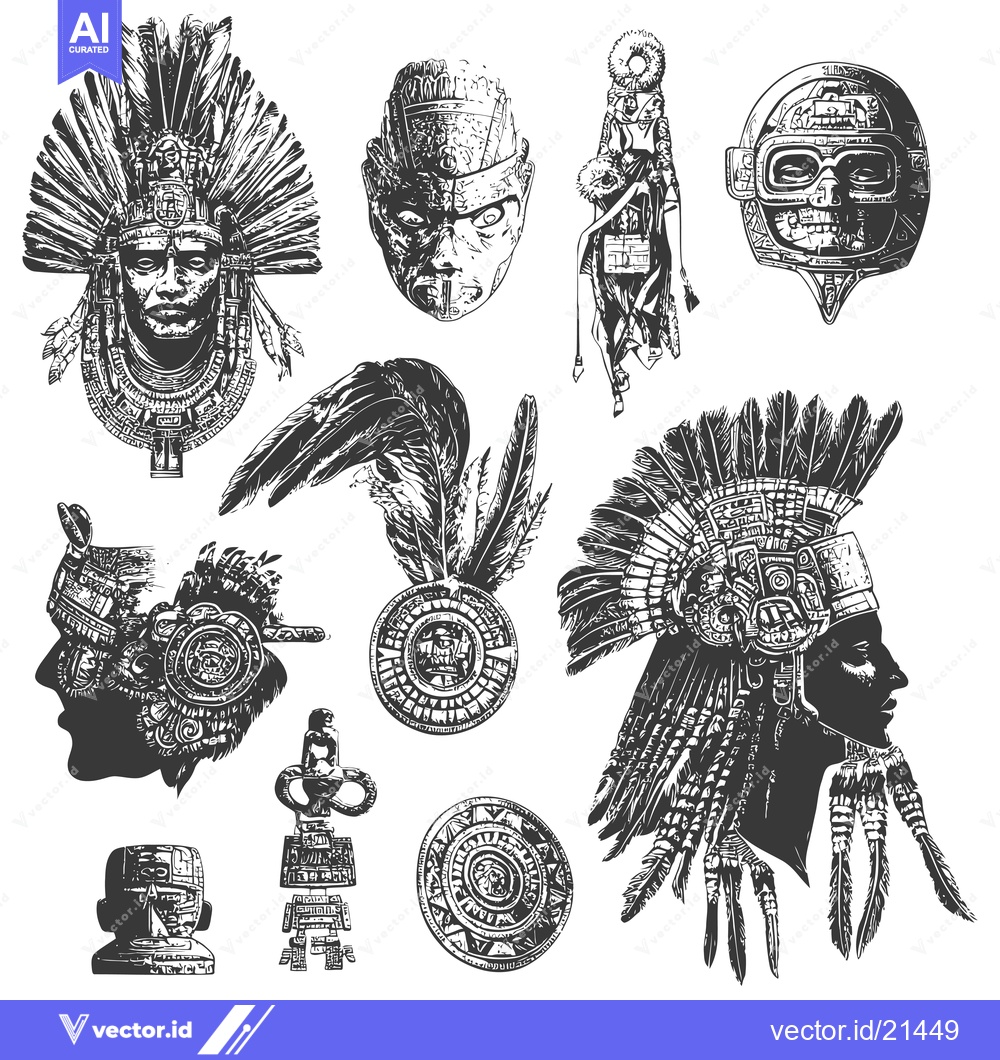 Premium Vector of Aztec Warriors and Feathered Headdresses
