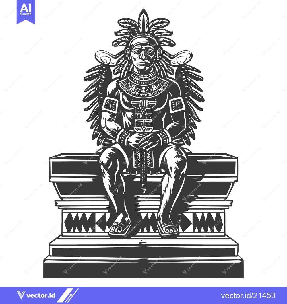 Premium Vector of Aztec Warrior Seated on a Stone Platform