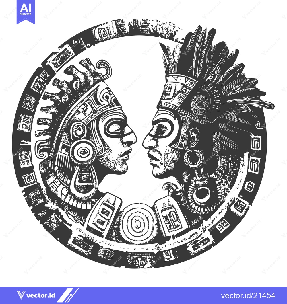 Premium Vector of Aztec Warriors Facing Each Other in Circular Design