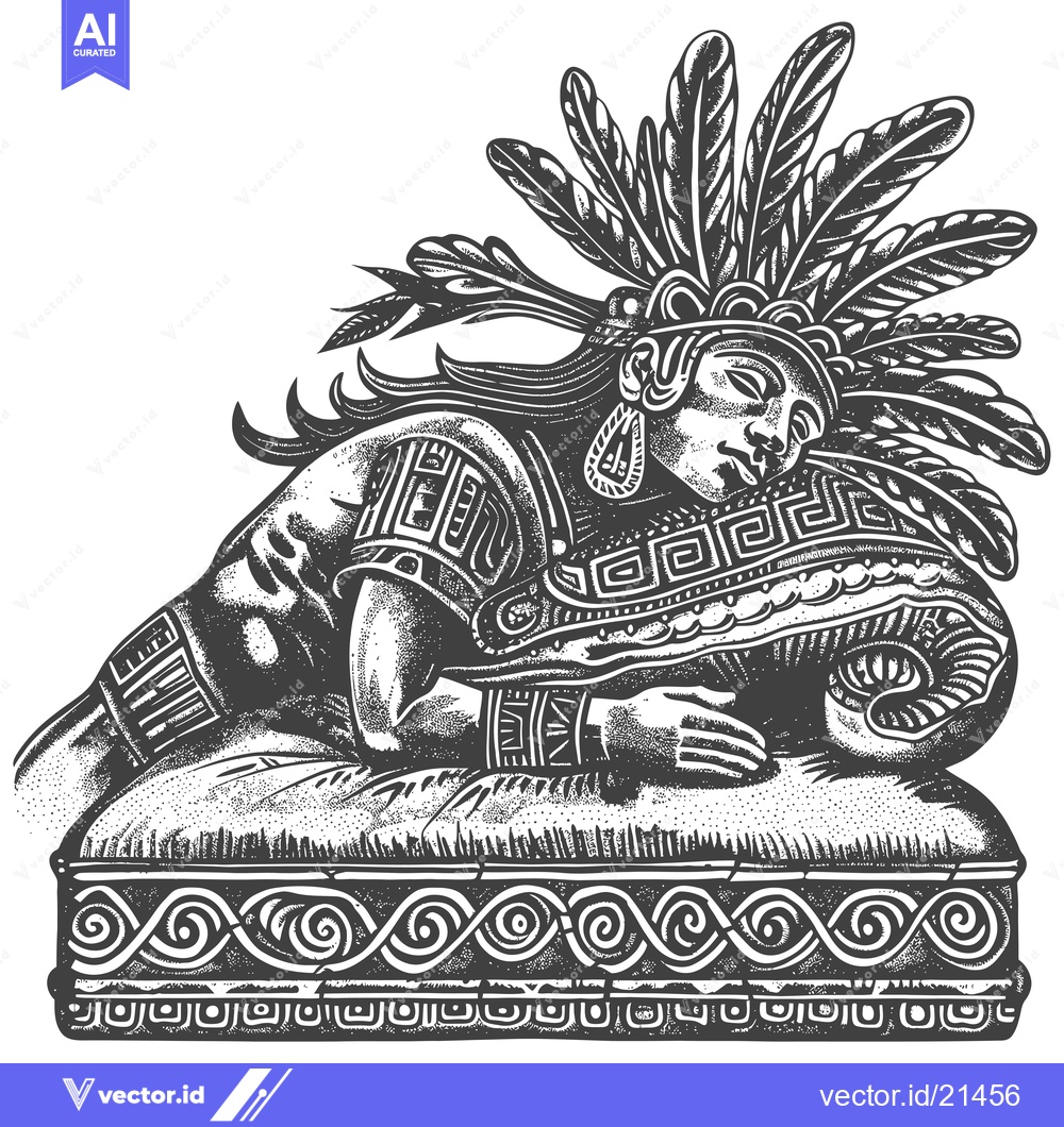 Premium Vector dari Aztec Warrior Sleeping on a Stone Platform with Feathered Headdress