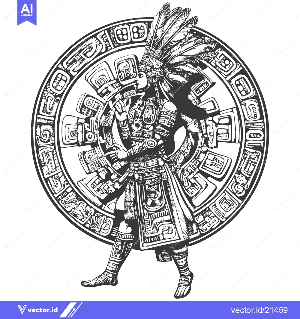 Premium Vector dari Aztec Warrior Standing Inside Circular Aztec Design
