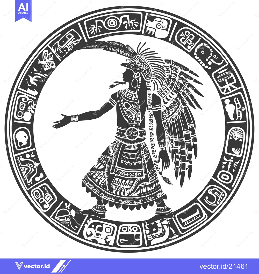 Premium Vector dari Aztec Warrior with Circular Decorated Frame