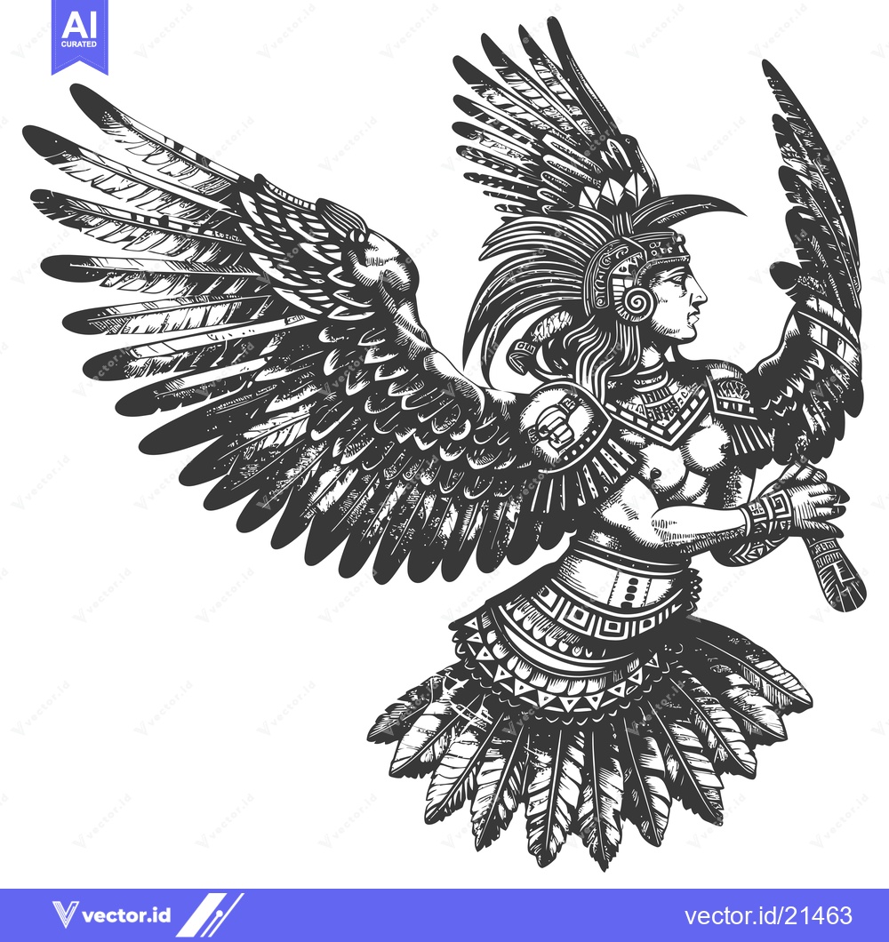 Premium Vector of Aztec Warrior with Eagle Feathers and Headdress