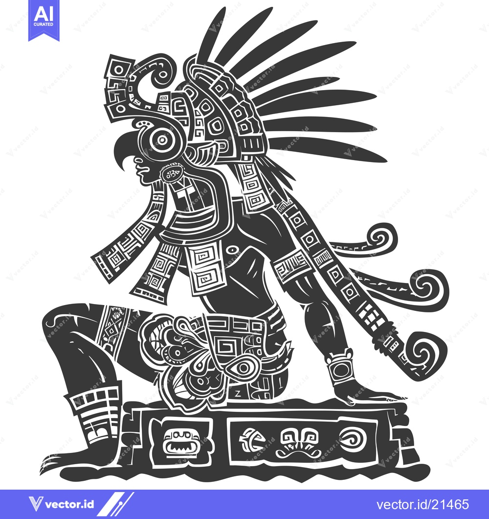 Premium Vector of Aztec warrior with eagle headdress and patterned clothing