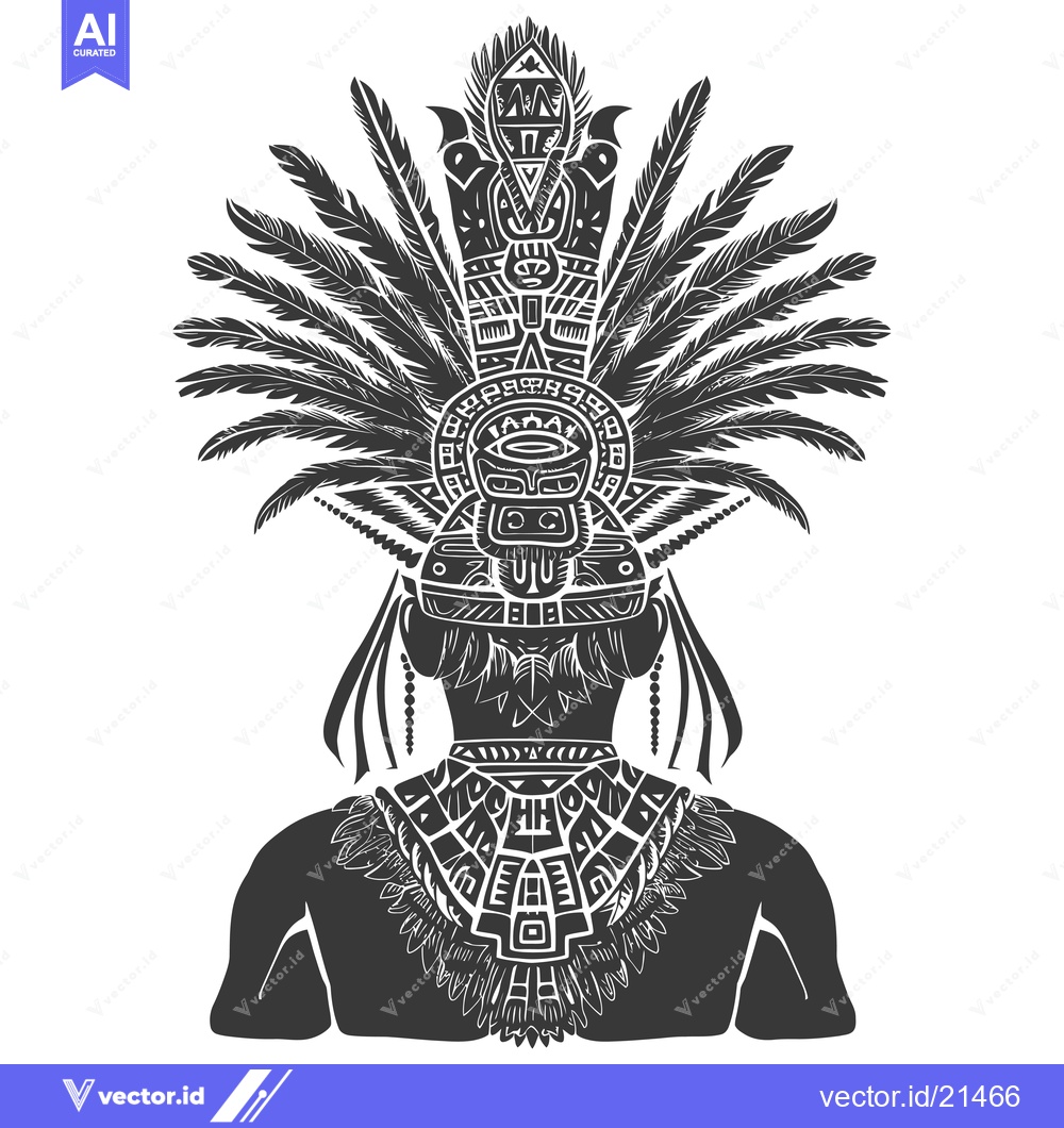 Premium Vector dari Aztec Warrior with Elaborate Feather Headdress and Geometric Design