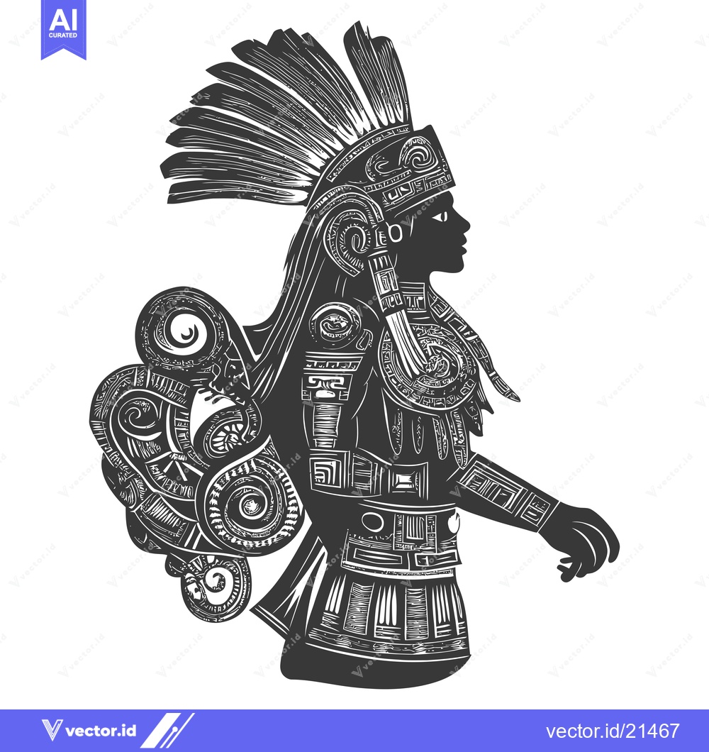 Premium Vector dari Aztec Warrior with Elaborate Head Dress and Armor