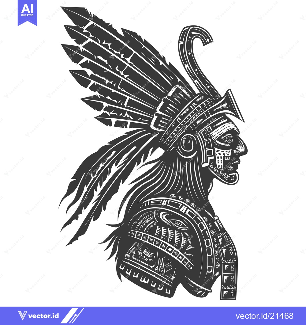 Premium Vector of Aztec Warrior with Elaborate Headdress and Armor