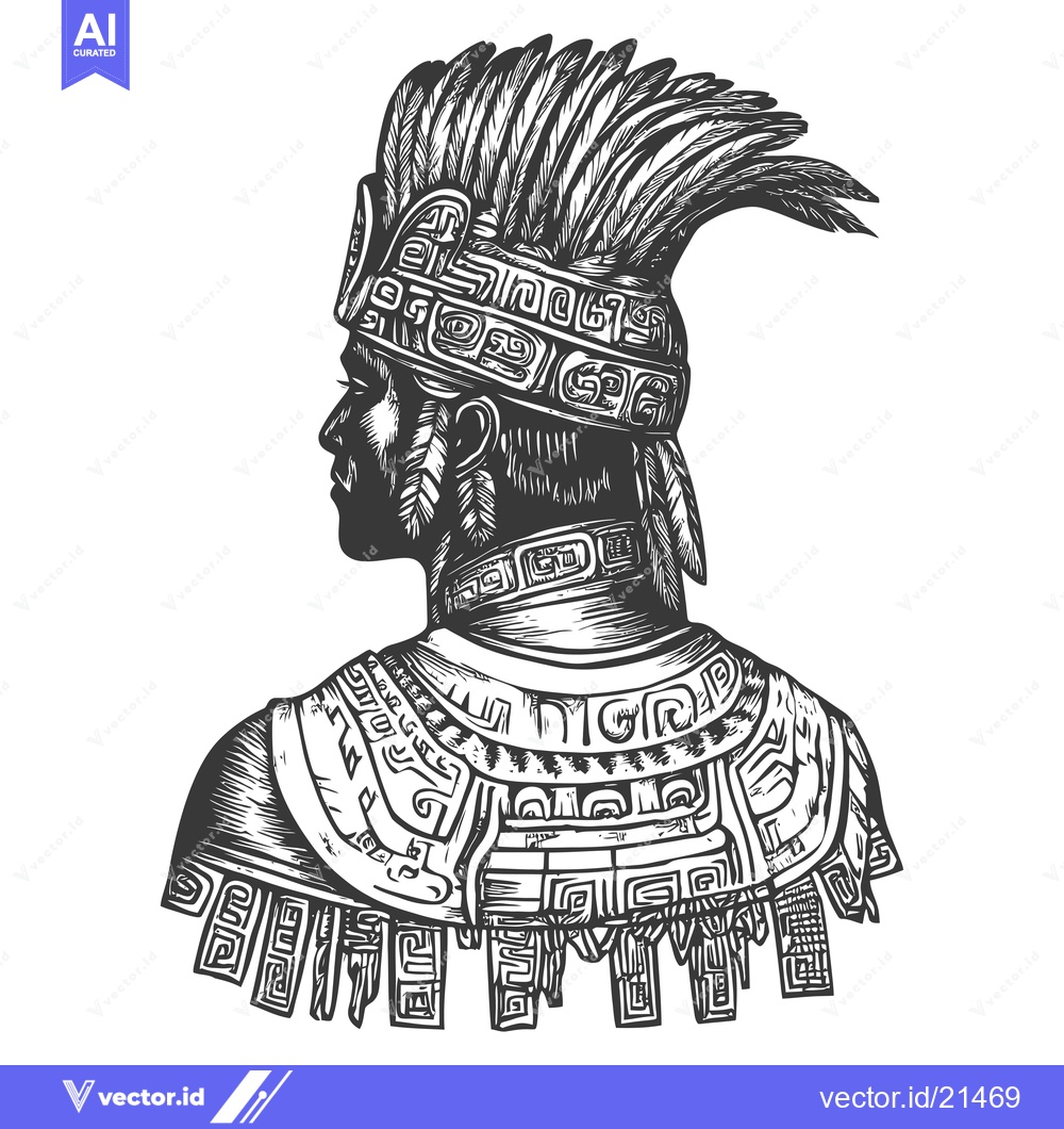 Premium Vector of Aztec Warrior with Elaborate Head Dress and Armor