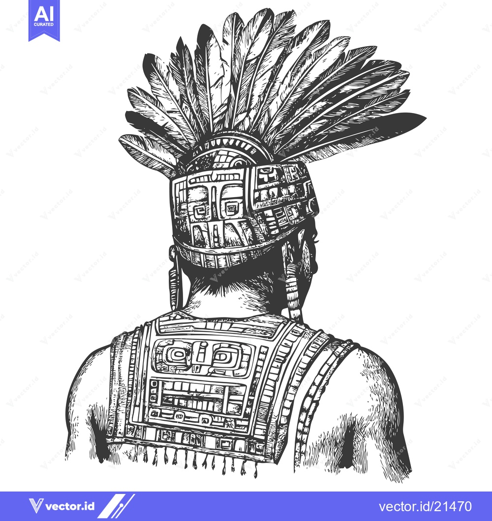 Premium Vector dari Aztec Warrior with Elaborate Headdress and Body Armor