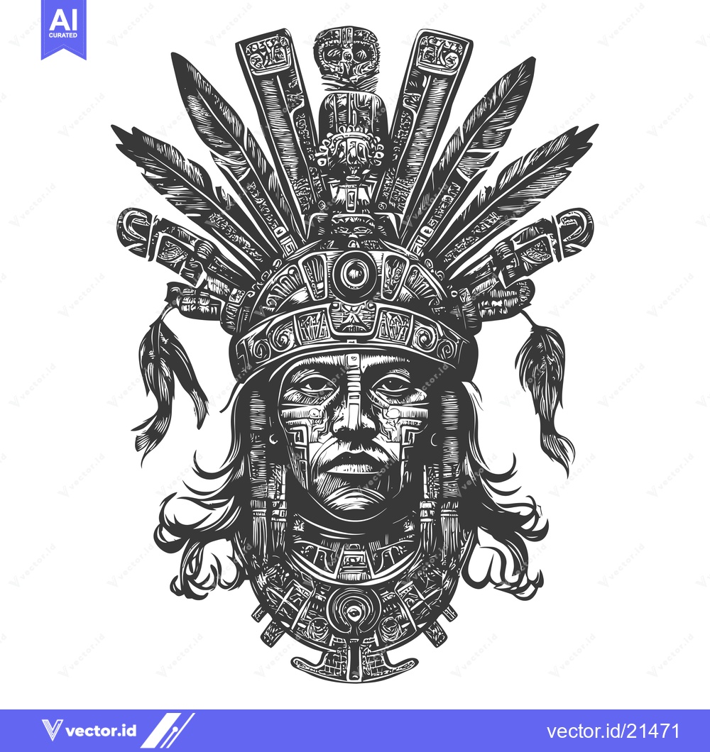 Premium Vector dari Aztec Warrior with Elaborate Headdress and Facial Decoration