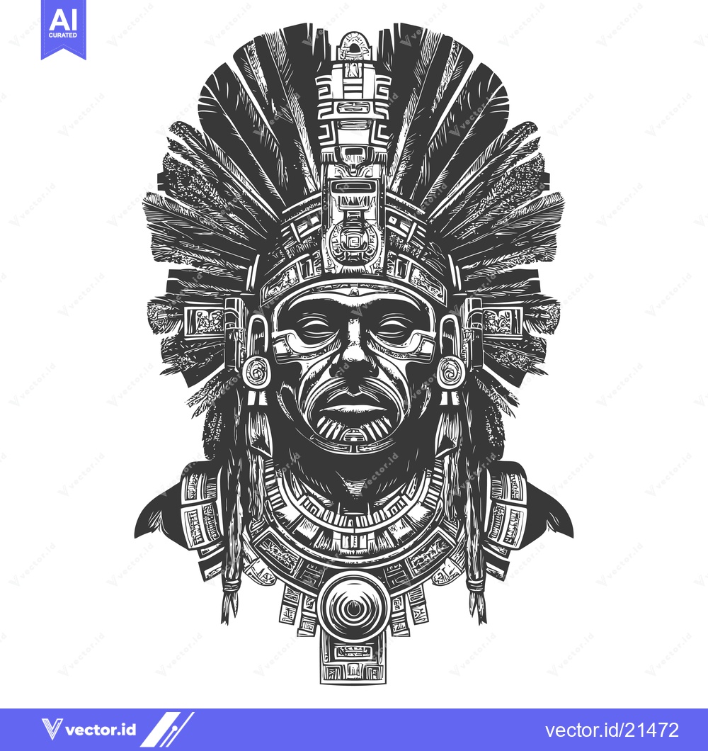 Premium Vector dari Aztec Warrior with Elaborate Headdress and Jewelry