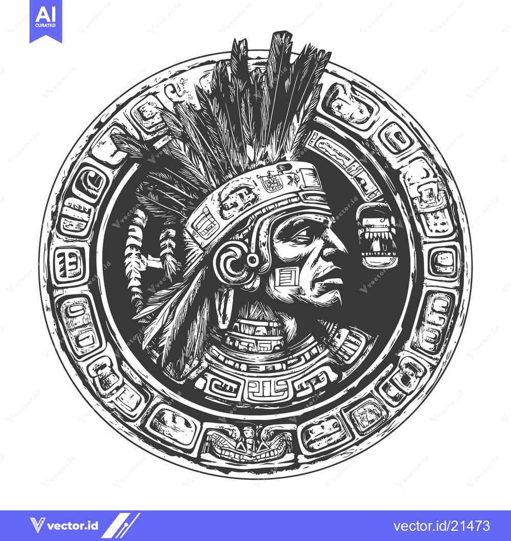 Premium Vector dari Aztec Warrior with Elaborate Headpiece and Ornamentation