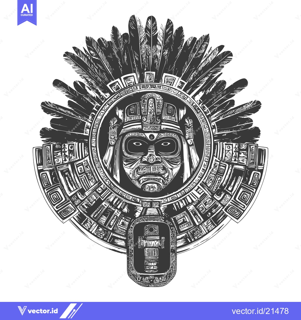 Premium Vector dari Aztec warrior with feathered headdress and geometric patterns