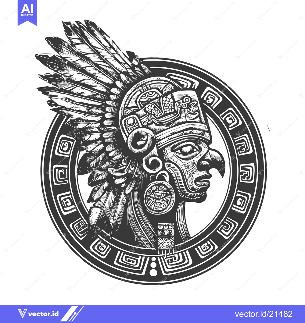 Premium Vector dari Aztec Warrior with Feathered Headdress and Ornate Armor
