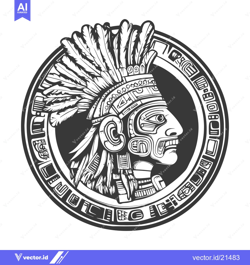 Premium Vector of Aztec Warrior with Feathered Headdress and Ornate Decor