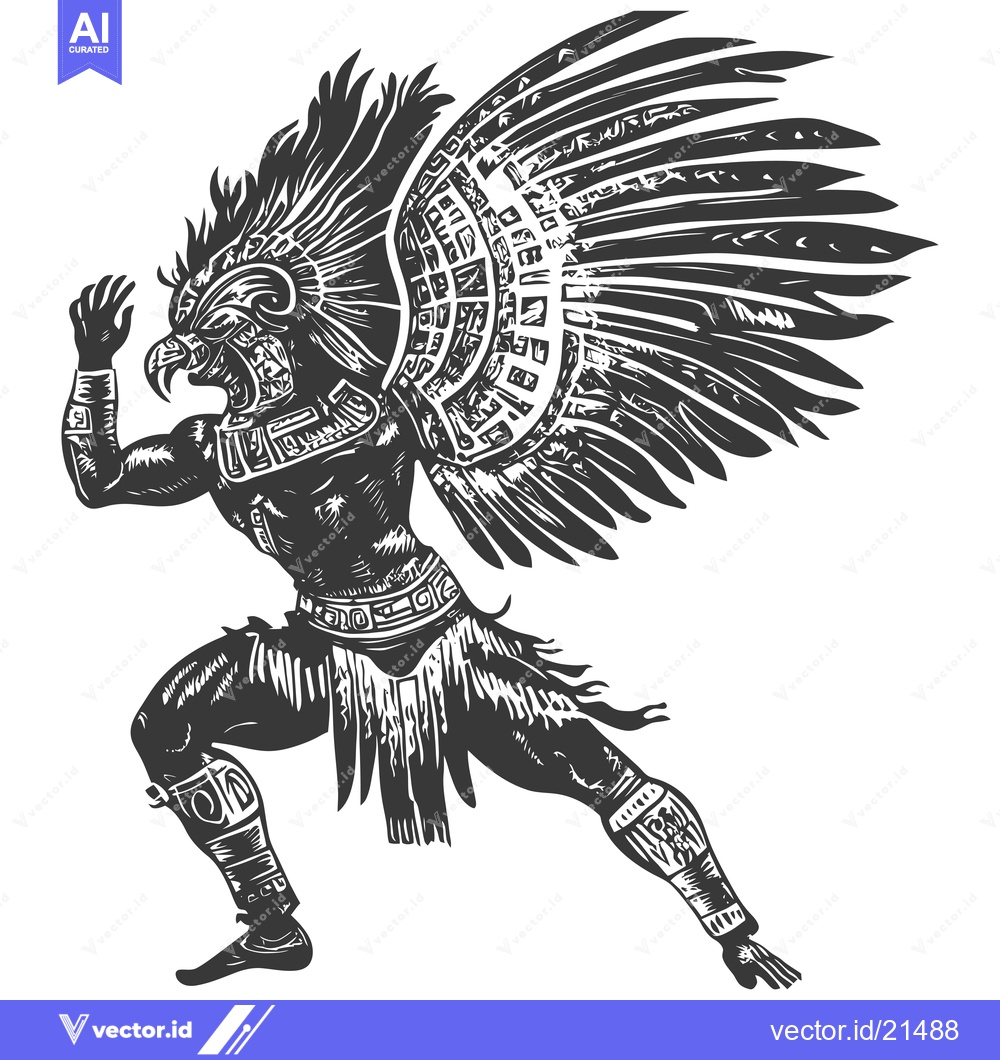 Premium Vector dari Aztec Warrior with Feathered Headdress and Wings