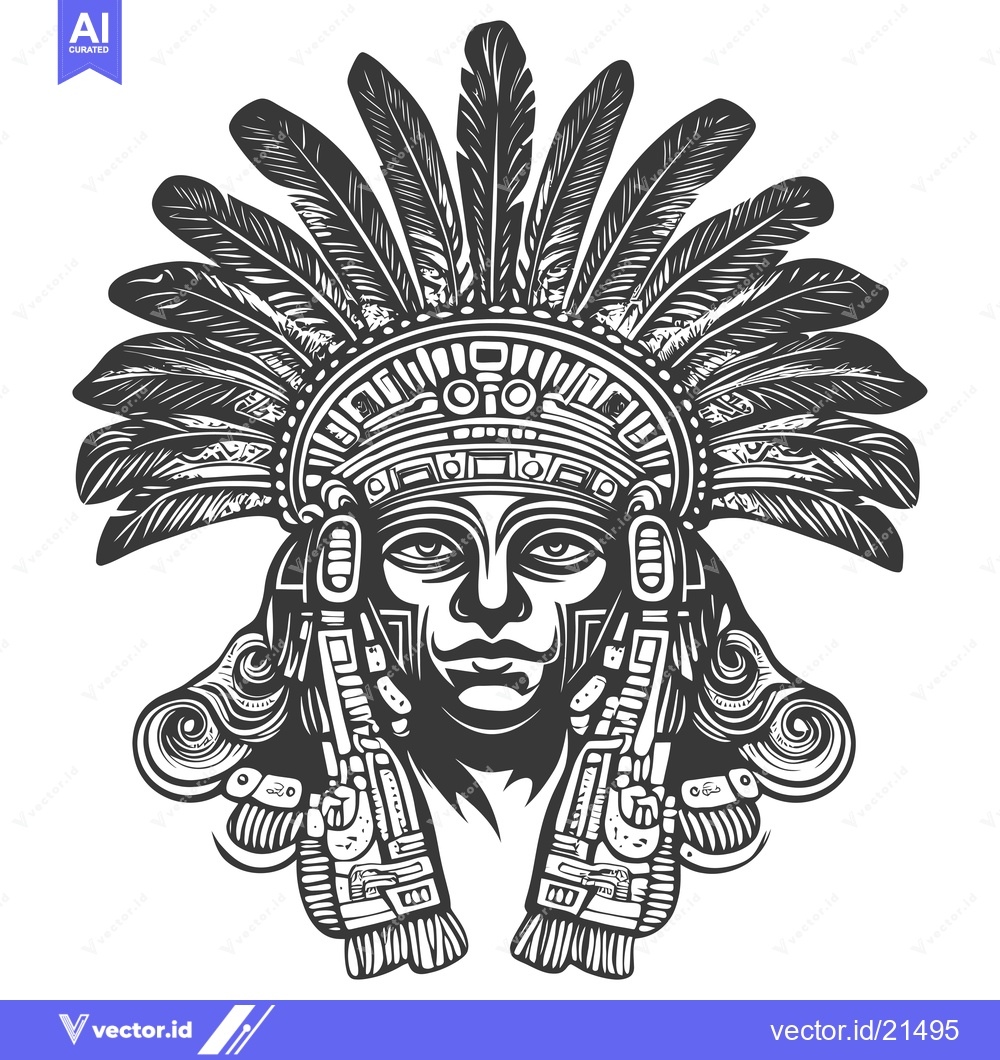 Premium Vector of Aztec Warrior with Feather Headdress
