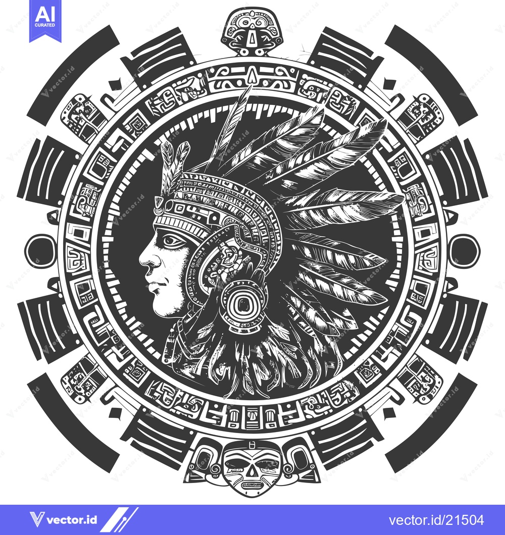 Premium Vector dari Aztec Warrior with Feathers and Glyphs
