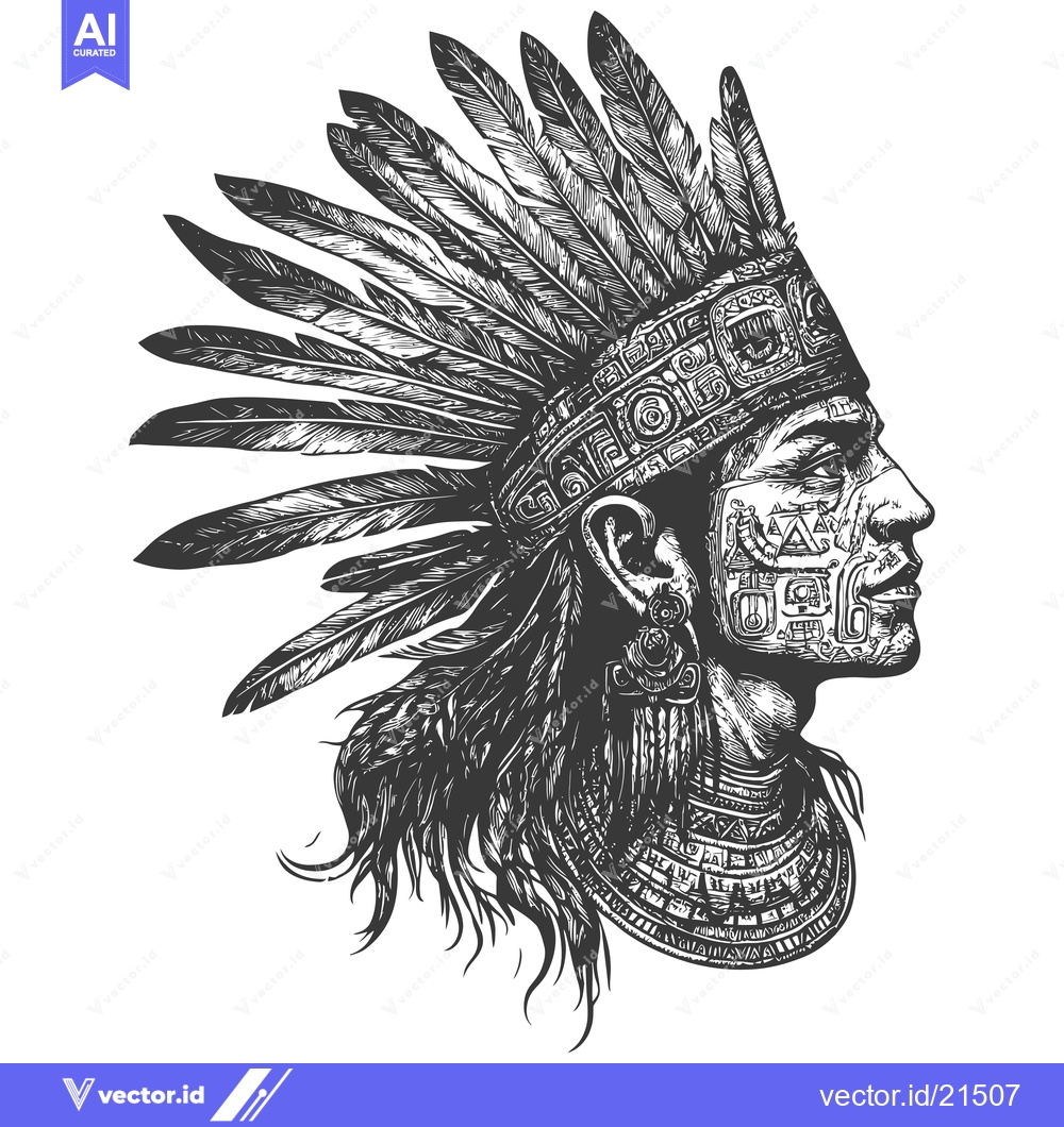 Premium Vector dari Aztec Warrior with Feathers and Tribal Decor