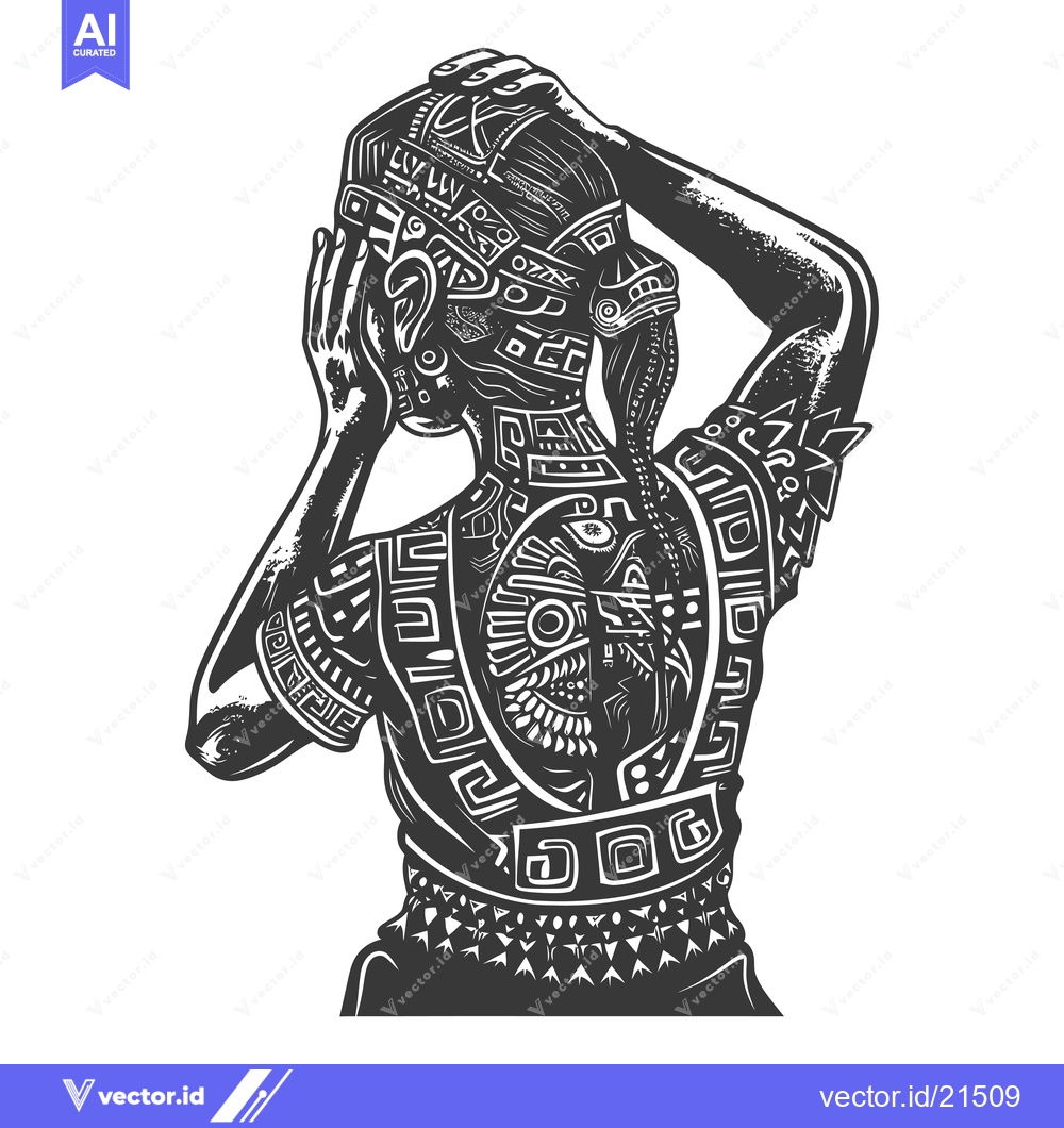 Premium Vector of Aztec Warrior with Geometric Patterns Covering Body