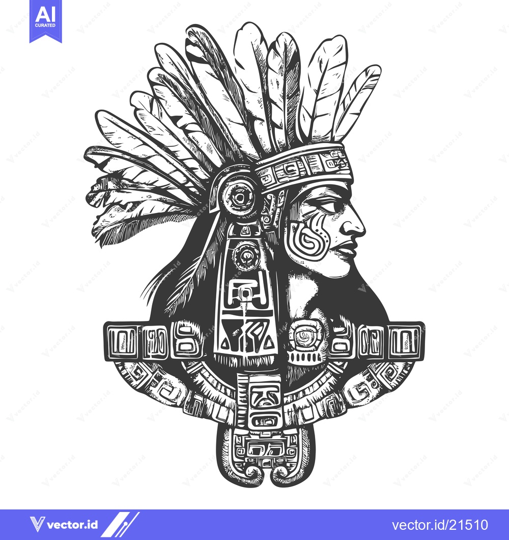 Premium Vector dari Aztec Warrior with Headdress and Detailed Ornamentation