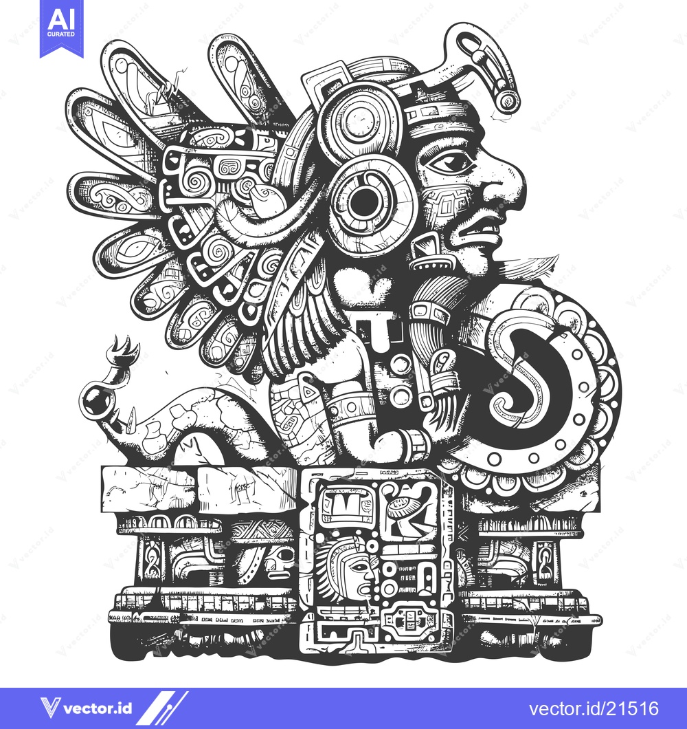 Premium Vector of Aztec Warrior with Intricate Ornamentation and Head Feathers