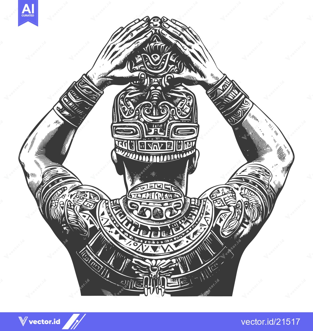 Premium Vector of Aztec Warrior with Ornate Headgear and Body Armor