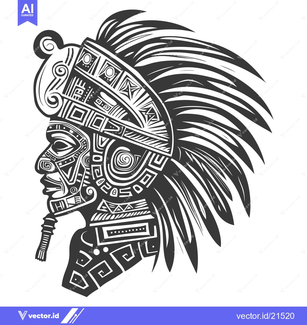 Premium Vector of Aztec Warrior with Ornate Helmet and Feathers
