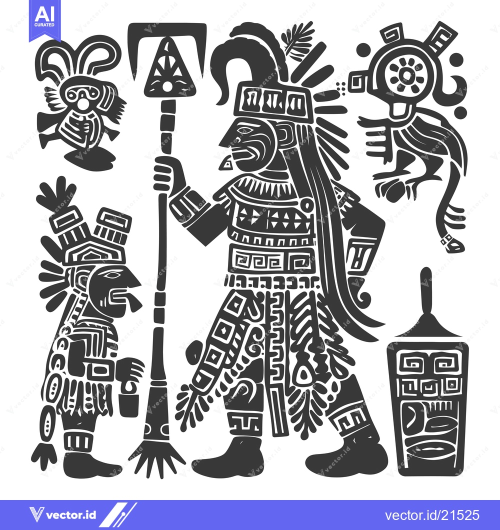 Premium Vector dari Aztec Warrior with Spear and Ceremonial Objects