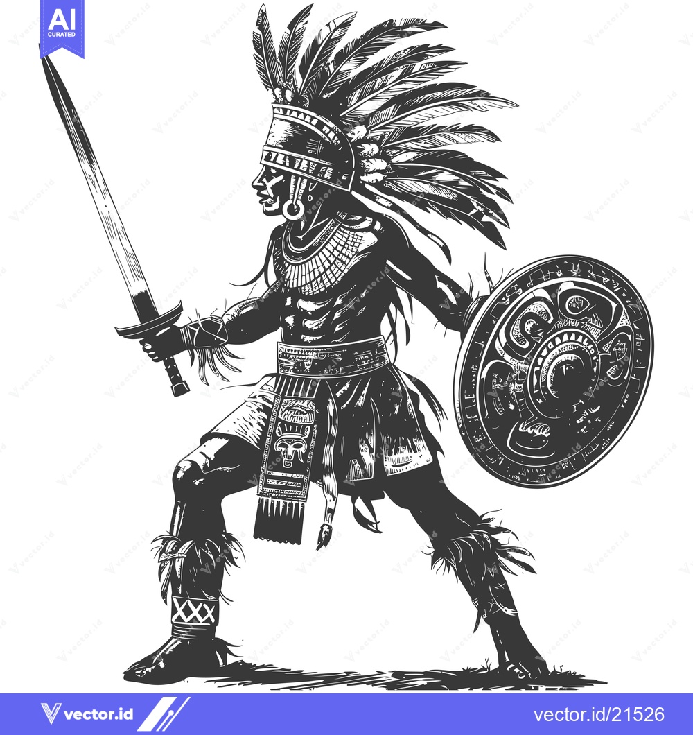 Premium Vector dari Aztec Warrior with Sword and Shield