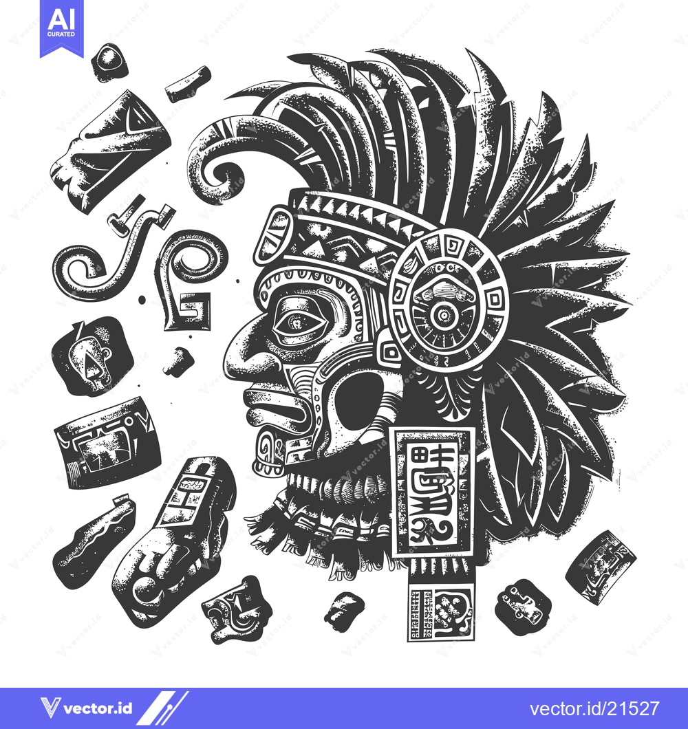 Premium Vector dari Aztec Warrior with Traditional Headdress and Ornamentation