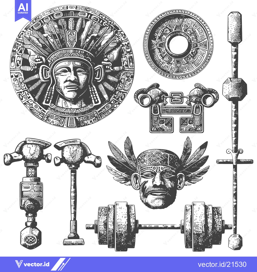 Premium Vector dari Aztec Warrior with Weapons and Weights Illustration