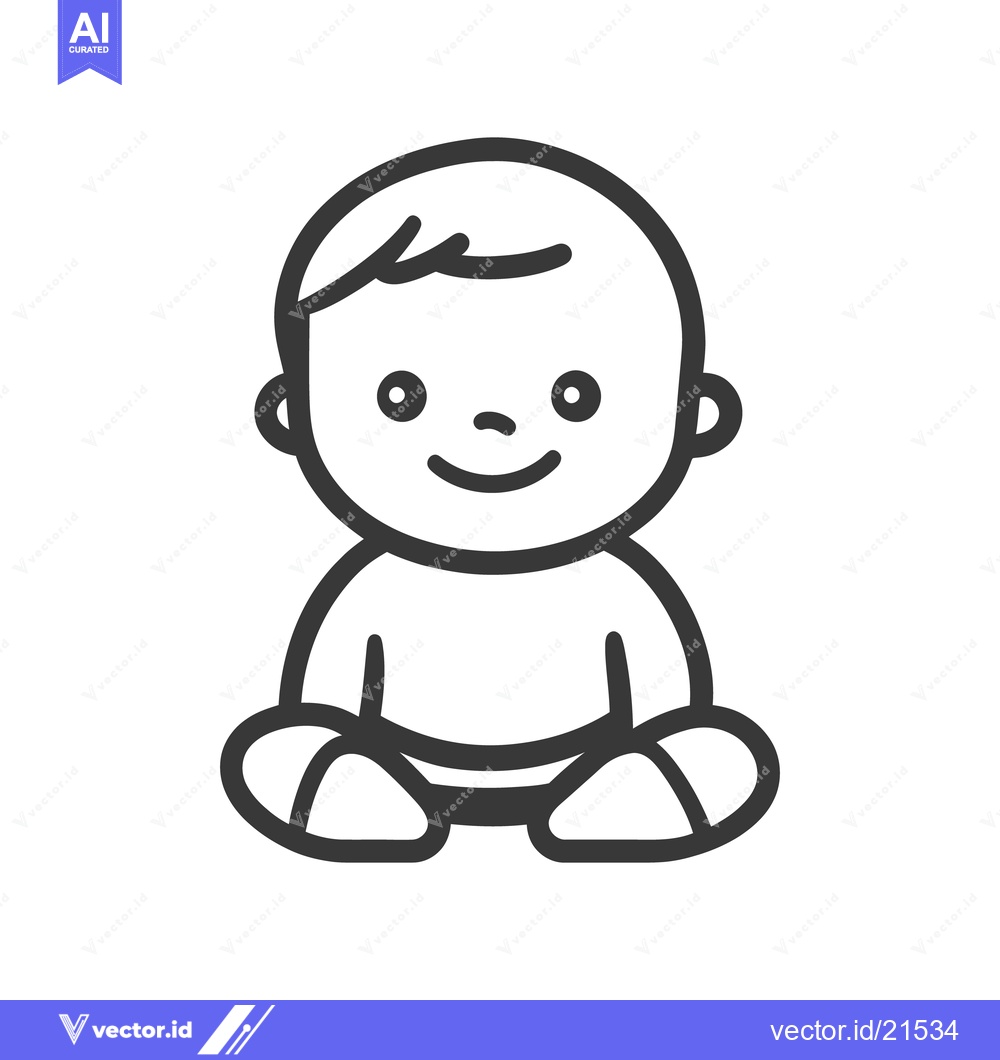 Premium Vector of A minimalist black and white cartoon illustration of a seated baby