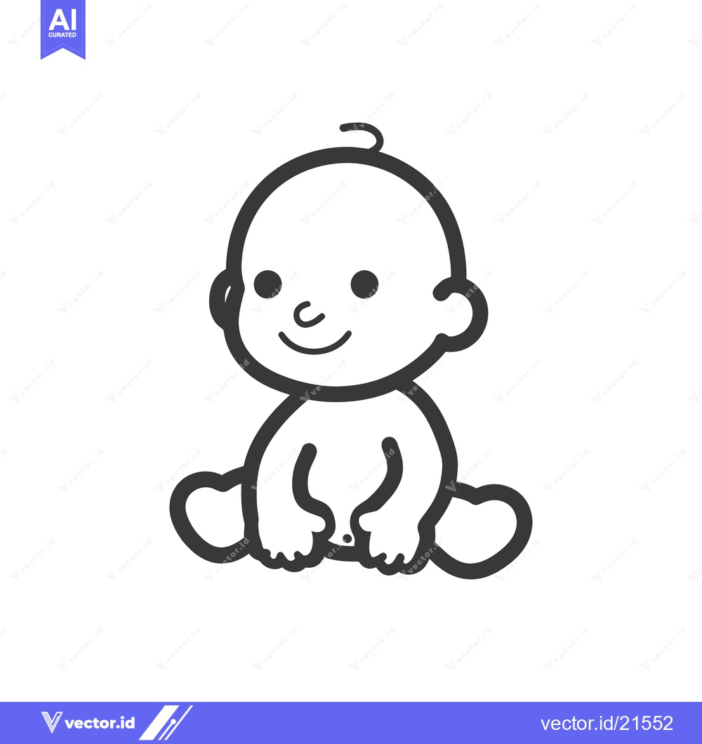 Premium Vector dari A simplistic drawing of a smiling infant sitting upright